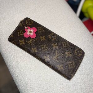 Louis Vuitton Dark Brown Monogram Wallet with Pink Charm